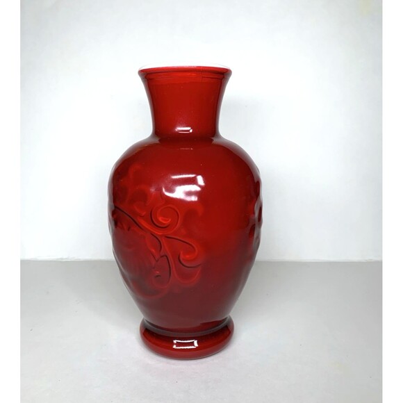 Vintage Avon Red Glass Vase Spring Bouquet Jade Blossom Fragranced - Picture 2 of 10